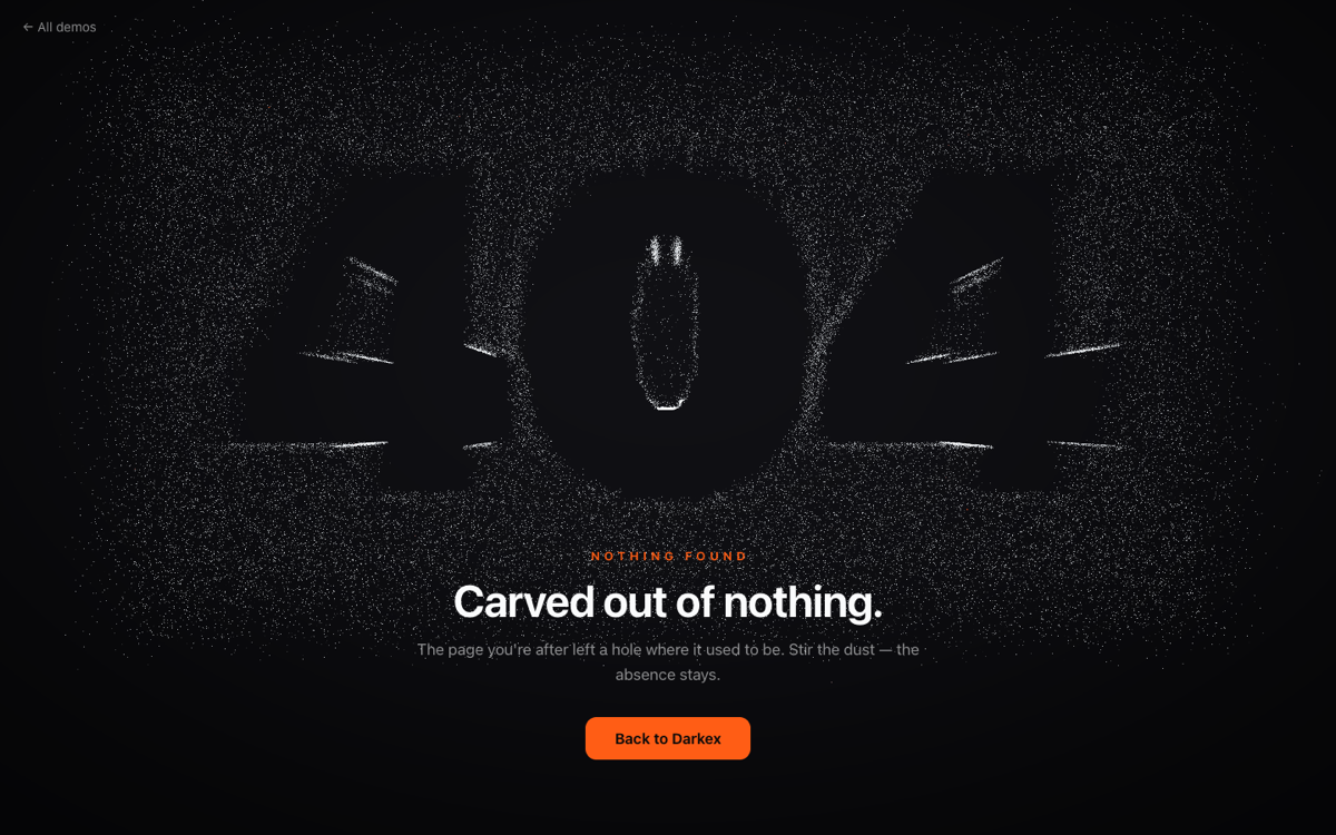 404 carved as a void out of a field of dust